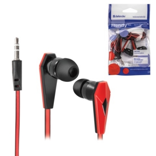 Наушники Defender Trendy 704, проводные, 1,1 м, вкладыши, черные с красным, 63704