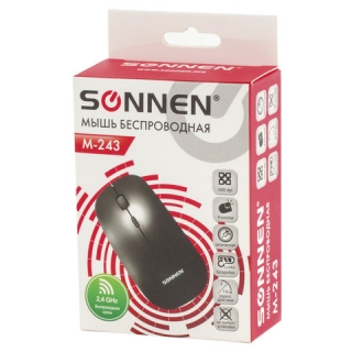 Мышь беспроводная Sonnen M-243, USB, 1600 dpi, 4 кнопки, оптическая, цвет черный, 512646