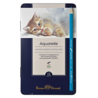 Карандаши цветные акварельные Bruno Visconti Aquarelle, 12 цветов, металлический пенал, 30-0037