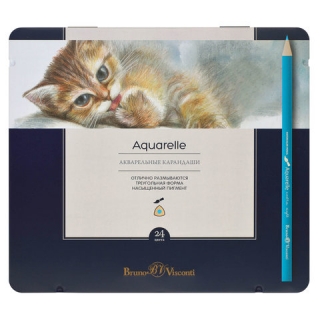 Карандаши цветные акварельные Bruno Visconti Aquarelle, 24 цвета, металлический пенал, 30-0064