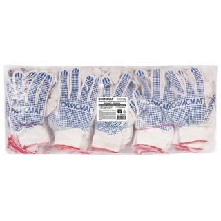 Перчатки хлопчатобумажные, Комплект 50 пар, 10 класс, 32-34 г, 83 текс, ПВХ точка, Офисмаг, белые, 605503