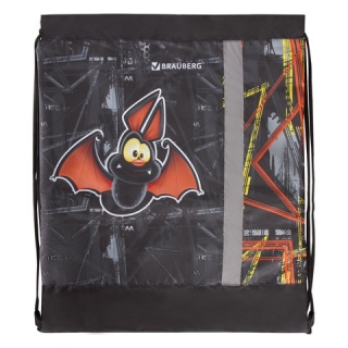 Сумка для обуви Brauberg 1 отделение, светоотражающая полоса, с сеткой, 46х36 см, летучая мышь, 228126