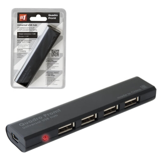 Хаб Defender Quadro Promt, USB 2.0, 4 порта, порт для питания, черный, 83200