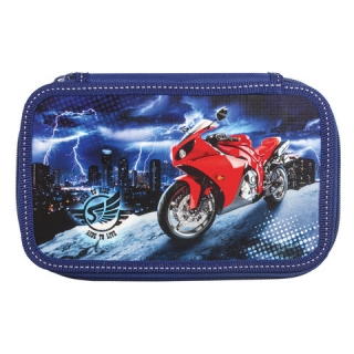 Пенал Юнландия, 2 отделения, ламинированный картон, тканевый торец, 19х11 см, Мотоцикл, 228262