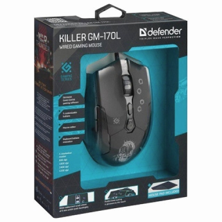 Мышь проводная игровая Defender Killer GM-170L, USB, 6 кнопок + 1 колесо-кнопка, оптическая, черная, 52170