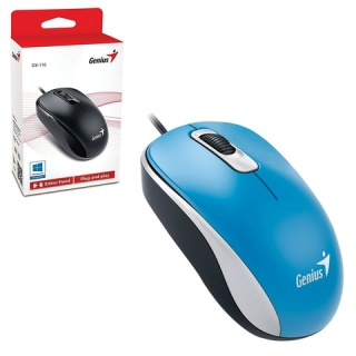 Мышь проводная Genius DX-110, USB, 2 кнопки + 1 колесо-кнопка, оптическая, голубая, 31010116103