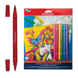 Набор для творчества Erich Krause Creative line (цветы, птицы), 6 двусторонних фломастеров + 4 раскраски, 39097