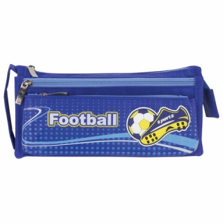 Пенал Юнландия для мальчиков, 3 отделения, полиэстер, Футбол, синий, 20х7х9 см, 228979