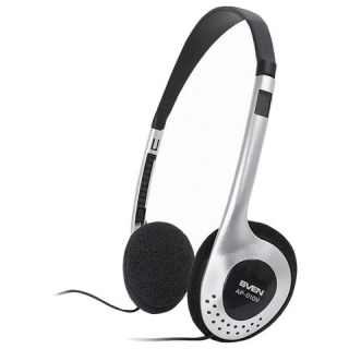 Наушники Sven AP-010V, проводные, 2 м, стерео, с оголовьем, черно-серебристые, SV-007225