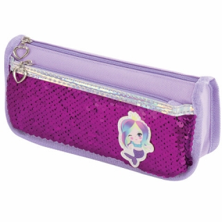 Пенал-косметичка Юнландия, 2 отделения, полиэстер, пайетки, Русалка, фиолетовый, 21х6, 228977