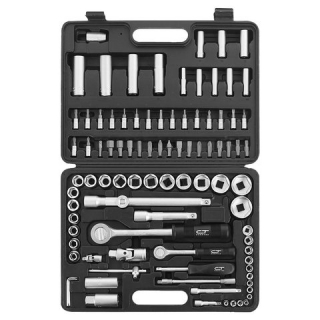 Набор слесарно-монтажный, 94 предмета, Сибртех, 1/4, 1/2, головки, биты, трещоточные ключи, кейс, 13508