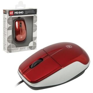 Мышь проводная Defender MS-940, USB, 2 кнопки + 1 колесо-кнопка, оптическая, красная, 52941