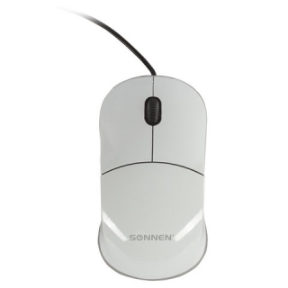 Мышь проводная Sonnen М-2241W, USB, 1000 dpi, 2 кнопки + 1 колесо-кнопка, оптическая, белая, 512634