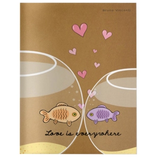 Тетрадь Евро А5 40 листов Bruno Visconti сшивка, клетка, выборочный лак, бежевая бумага 70 г/м, FISH LOVE, 7-40-088