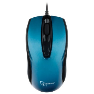 Мышь проводная бесшумная Gembird MOP-405-B, USB, 2 кнопки+1 колесо-кнопка, оптическая, металлик синяя