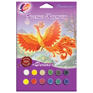 Роспись картины Луч Феникс, Набор (заготовка, гуашь 11 Цветов, гель с блестками, кисть), 26С 1584-08