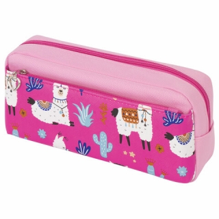 Пенал-косметичка Юнландия, 2 отделения, полиэстер/ПВХ, Ламы, розовый, 20х6х9 см, 228980