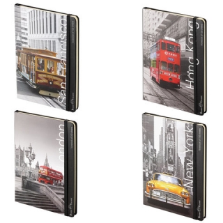 Бизнес-Блокнот А5 "Города", 100 л., твердая обложка картонная, на резинке, карман, BV, 3-477/02