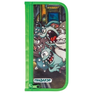 Пенал-косметичка Пифагор для учеников начальной школы, Монстры, 23х12 см, 226492