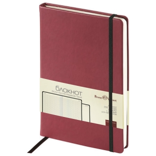 Бизнес-Блокнот А5, 100 л., твердая обложка, под кожу Velvet, на резинке, Bruno Visconti, Бордовый, 3-525/05