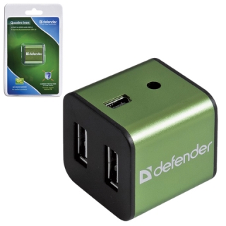 Хаб Defender Quadro IRON, USB 2.0, 4 порта, алюминиевый корпус, порт для питания, 83506