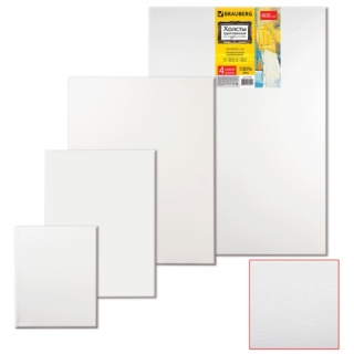 Холсты на подрамнике Brauberg Art Premiere, Набор 4 шт., грунтованные, 100% лен, среднее зерно, 191029