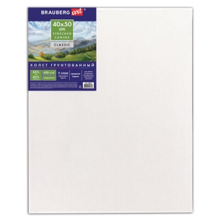 Холст на подрамнике Brauberg Art Classic, 40х50 см, грунтованный, 45% хлопок, 55% лен, среднее зерно, 190636