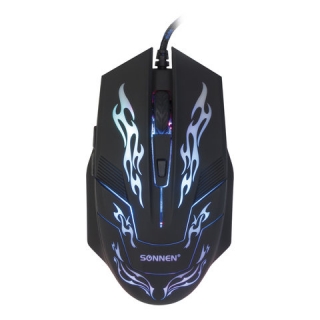 Мышь проводная игровая Sonnen GM-77, USB, 2400 dpi, 6 кнопок, оптическая, LED-подсветка, черная, 512638