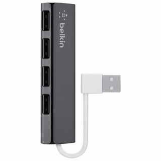 Хаб Belkin Slim, USB 2.0, 4 порта, кабель 0,12 м, черный, F4U042bt