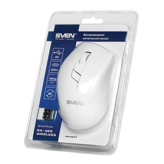 Мышь беспроводная Sven RX-325, 3 кнопки + 1 колесо-кнопка, оптическая, белая, SV-03200325WW