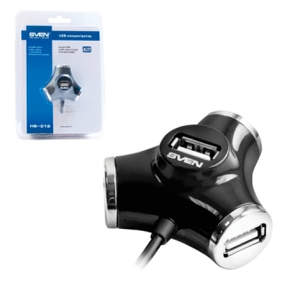 Хаб Sven HB-012, USB 2.0, 4 порта, кабель 1,2 м, черный, SV-008482