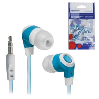 Наушники Defender Trendy 702, проводные, 1,1 м, вкладыши, белые с голубым, 63702