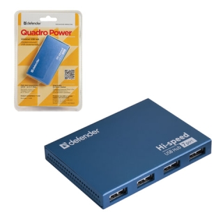Хаб Defender Septima Slim, USB 2.0, 7 портов, порт для питания, алюминиевый корпус, 83505