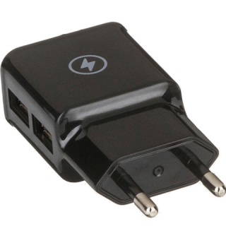 Зарядное устройство сетевое (220 В), Red line NT-2A, кабель microUSB 1 м, 2 порта USB, выходной ток 2,1 А, черное, УТ000012253