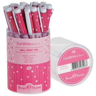 Ручка шариковая Bruno Visconti FunWrite, синяя, Сердечки Розовые, узел 0,5 мм, линия письма 0,3 мм, 20-0212/12