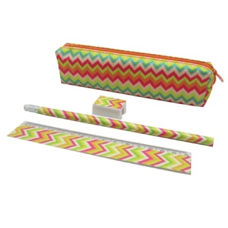 Пенал-косметичка Brauberg, с наполнением (линейка, карандаш, точилка), Зигзаг, 19х4х3 см, 225535