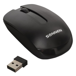 Мышь беспроводная Sonnen M-3032, USB, 1200 dpi, 2 кнопки + 1 колесо-кнопка, оптическая, черная, 512640