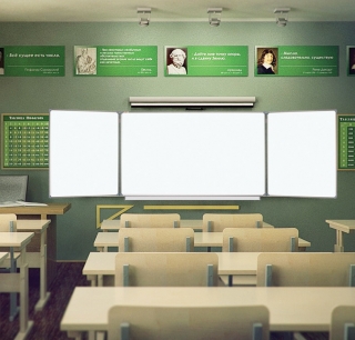 Доска магнитно-маркерная 3-х элементная 100х150/300 см, 5 рабочих поверхностей, белая, STAFF, 238010