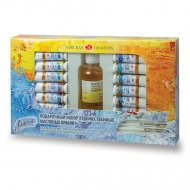 Краски масляные художественные "Ладога" Невская Палитра, 12 цветов по 18 мл + масло льняное 120 мл + 2 кисти