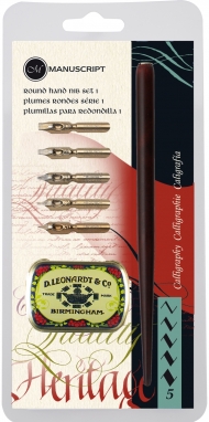 Набор для каллиграфии Manuscript Round Hand №1 (держатель, 5 перьев и футляр для перьев) в блистере
