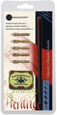 Набор для каллиграфии Manuscript Round Hand №2 (держатель, 5 перьев и футляр для перьев) в блистере