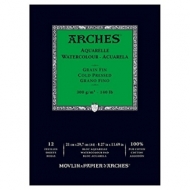 Альбом для акварели Arches 300г/кв.м (хлопок) 21*29,7см 12 листов Фин, склейка