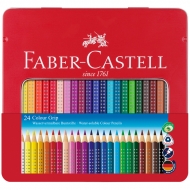 Цветные акварельные карандаши Faber-Castell Colour Grip 2001 трехгранные, 24 цвета, металлический пенал