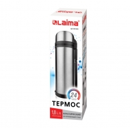 Термос Лайма классический с узким горлом, 1,8 л, нержавеющая сталь, пластиковая ручка, 601405