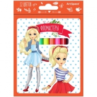 Фломастеры ArtSpace "Девочки", 12цв., смываемые, картон, европодвес