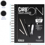 Скетчбук-тетрадь Clairefontaine "Carb'ON", 120г/кв.м, мелкое зерно, черная бумага, формат А5, 20 листов