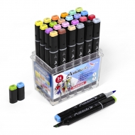 Набор художественных маркеров для скетчинга Artisticks Brush Fashion, 24 цвета, наконечники: кисть и скошенный, 1-6 мм
