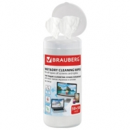 Чистящие салфетки Brauberg для LCD (ЖК)-мониторов, сухие и влажные в тубе, 50+50 шт., 510121