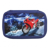 Пенал Юнландия, 2 отделения, ламинированный картон, тканевый торец, 19х11 см, Мотоцикл, 228262