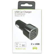 Зарядное устройство Автомобильное, Red line AC-1A, кабель для IPhone (iPad) 1м, 2 порта USB, выходной ток 1 А, черное, УТ000012245